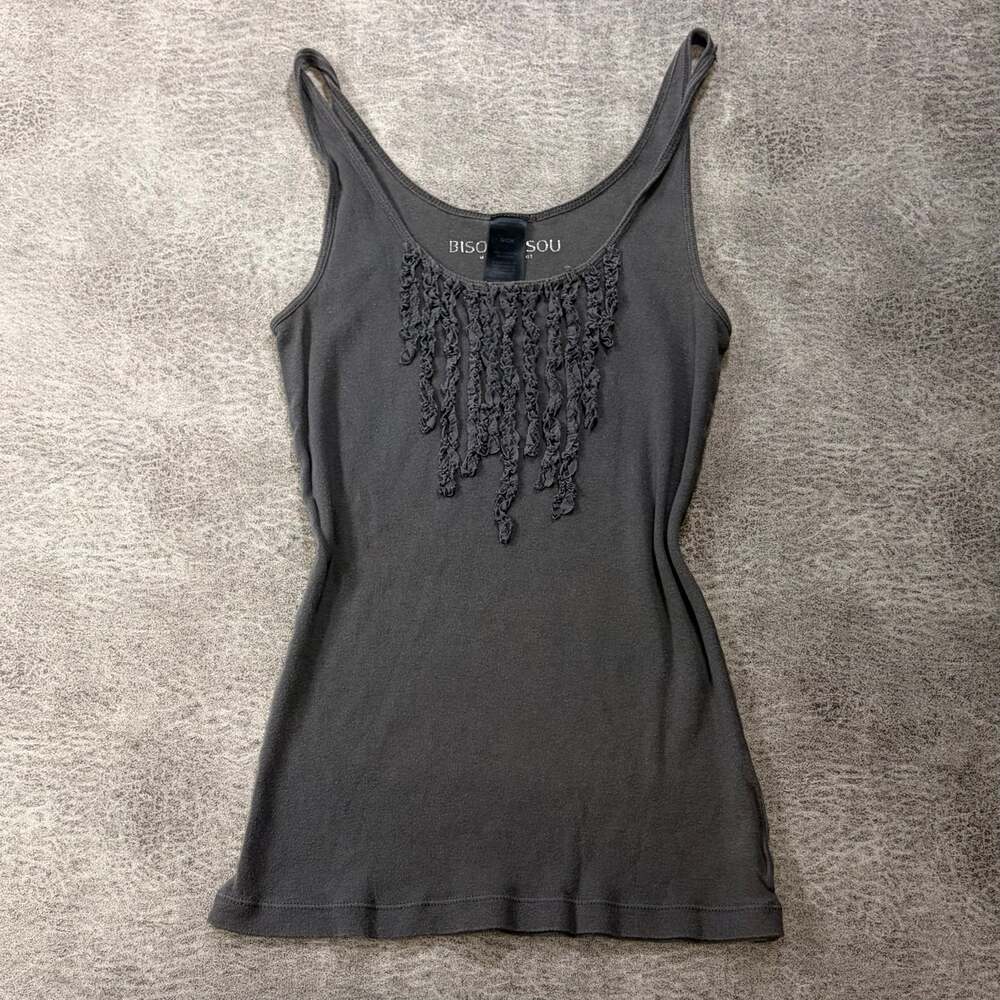 Gray Cascading Ruffled Y2k Tank Top - Picture 1 of 5